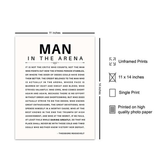 LARGE 11X14 - Man in the Arena - Inspirational Quotes - Teddy Roosevelt Poster - Picture 2 of 9